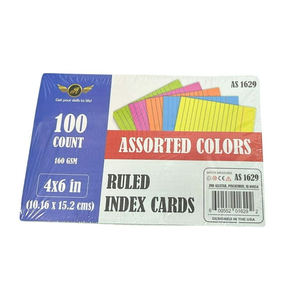Assorted Colors 4" x 6" Inches Ruled Index Cards: 100CT