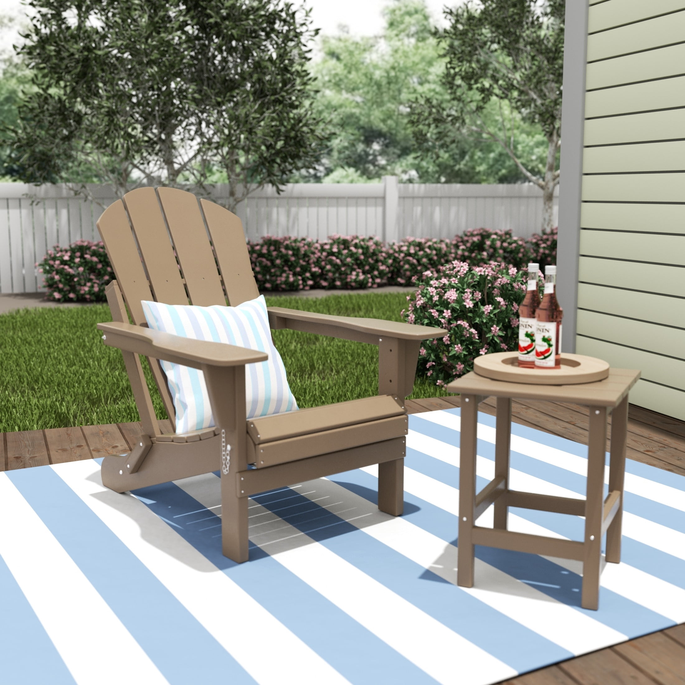 Polytrends  Laguna Hdpe All Weather Outdoor Patio Foldable Adirondack Chair With Side Table (2-Piece Set) Weathered Wood