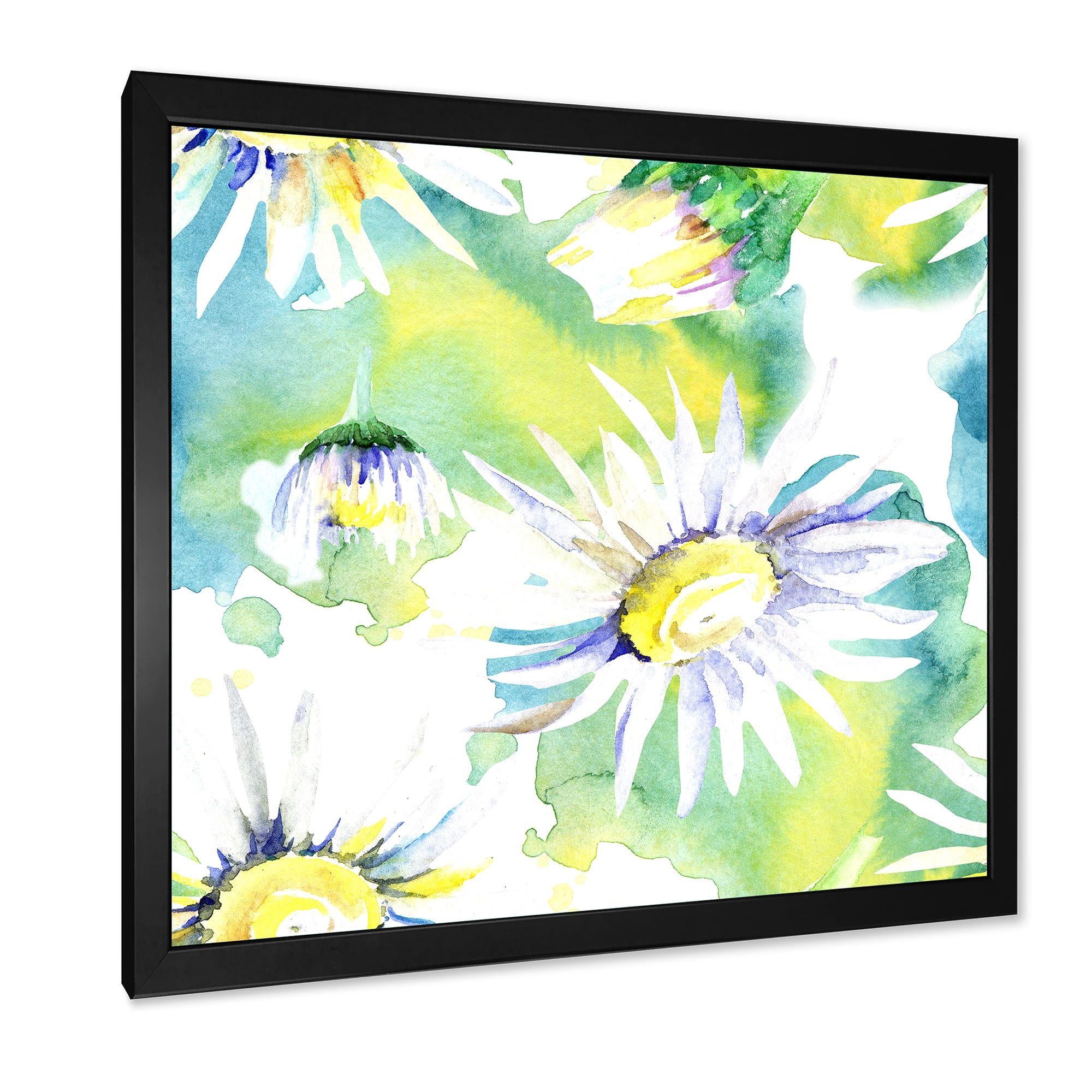 Designart 'Aquarelle Impression of Daisy Flowers II' Traditional Framed Art Print