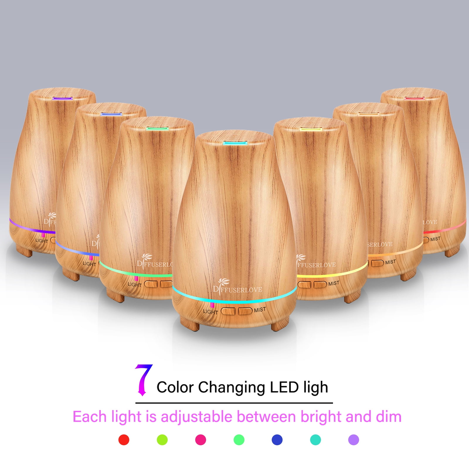 1 Humidifiers For Bedroom, Essential Oil Diffuser, With 6 Bottles of Essential Oil , 7-Color Lighting, Automatic Shut-Off, Home Aromatherapy, Suitable For Bedrooms And Offices