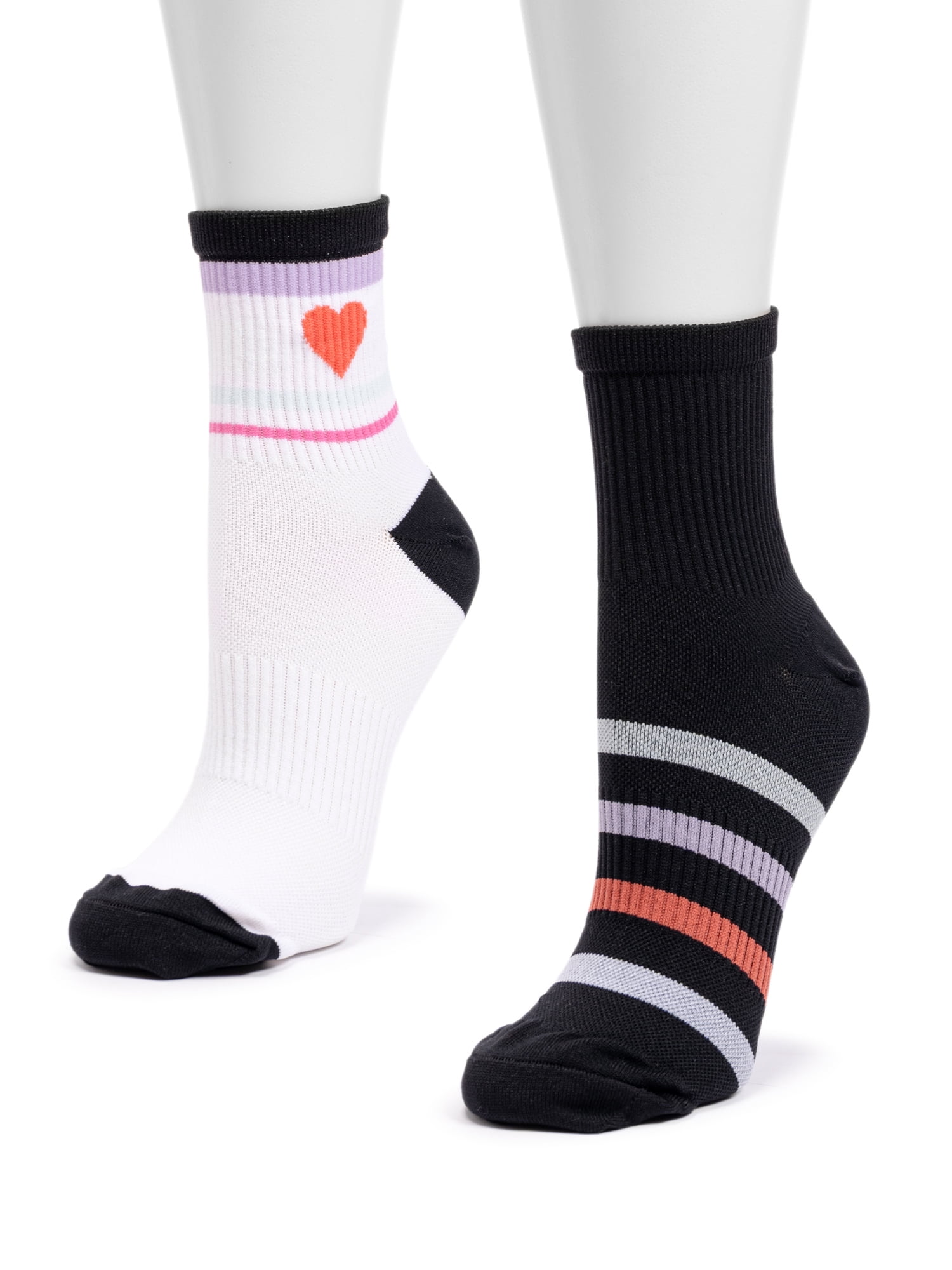 MUK LUKS Women's Nylon Quarter Crew Compression Socks, 2-Pack, Shoe Sizes 6-10