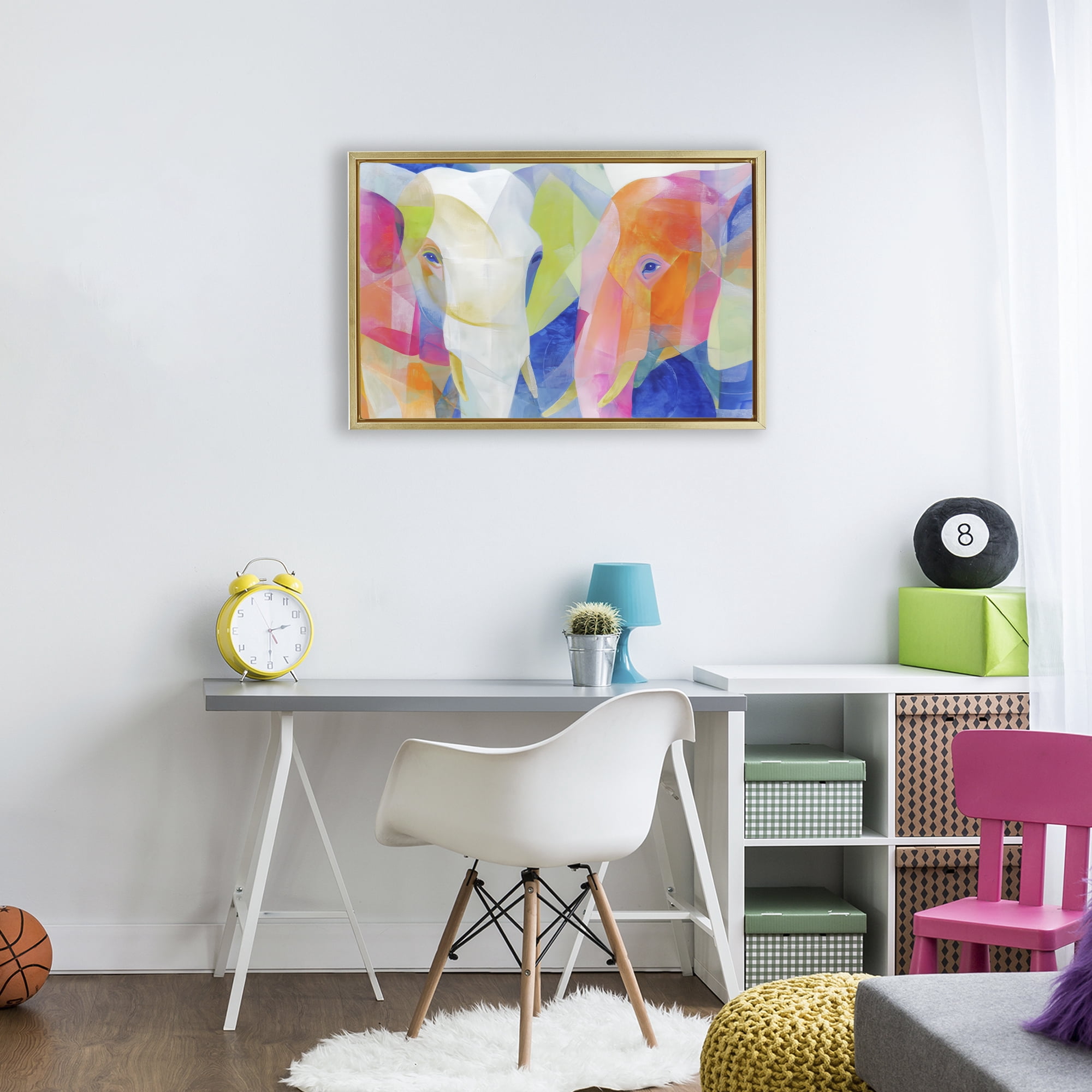 Stupell Industries Two Elephants Geometric Composition Gold Framed Floater Canvas Wall Art, design by Chromatic Storm Studio