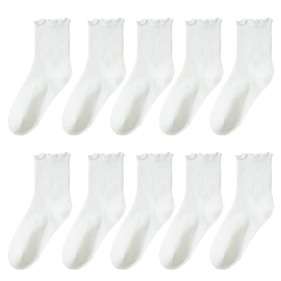 5 Pairs Ribbed Knitted Ruffle Ankle Socks for Women and Girls Elastic Cuffs Casual Frilly Dress Socks Comfort Footwear