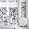 thumbnail image 2 of No Hook Shower Curtain, Pink Flowers Shower Curtains for Bathroom with See Through Top Window, Spring Floral Purple Butterflies Watercolor Waterproof & Washable Bath Curtain Extra Long 72"x84", 2 of 9