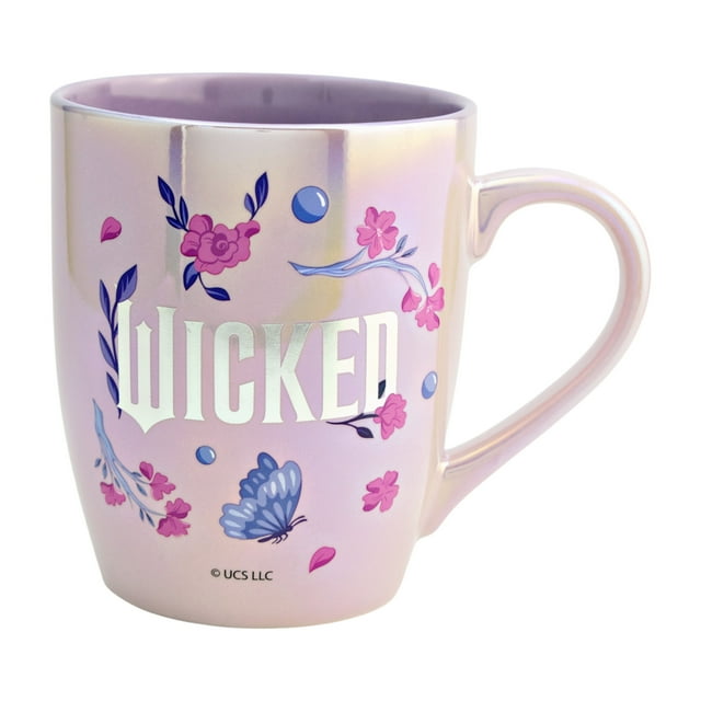 Taza de Cerámica Iridiscente con Diseño Glinda Mariposas, Taza para Bebidas Calientes, Capacidad 750 ml, Color Lila