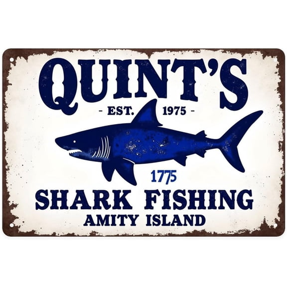 Vintage Shark Fishing Metal Tin Sign, Amity Island Theme Wall Decor for Garden, Yard, Bar, Porch, Home or Kitchen, 8 x 12 in
