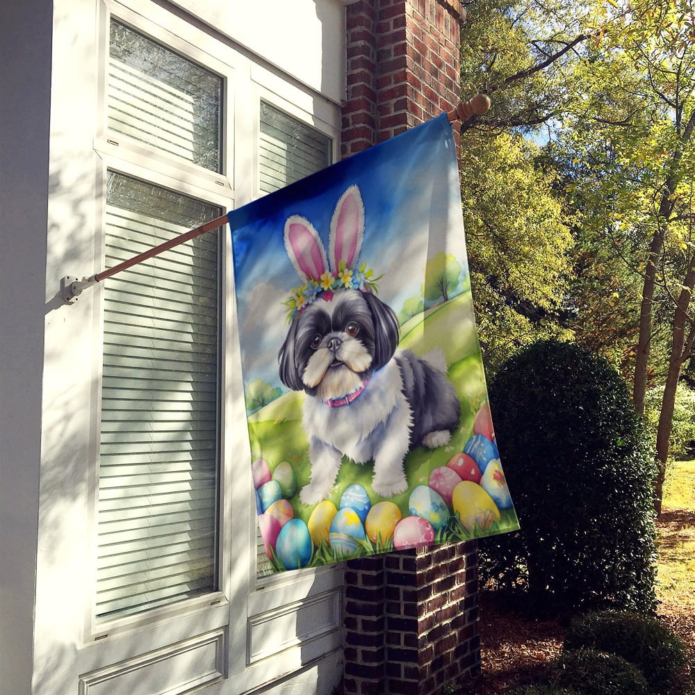 Shih Tzu Easter Egg Hunt House Flag 28 in x 40 in
