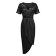 thumbnail image 3 of Bigersell Summer Dresses for Women 2023 Fashion Women Short Sleeve Dress formal Gowns V Neck Sequin Party Office Gowns and Evening Dresses Women's Plus Cocktail Dresses, Style 11140, Black XL, 3 of 4