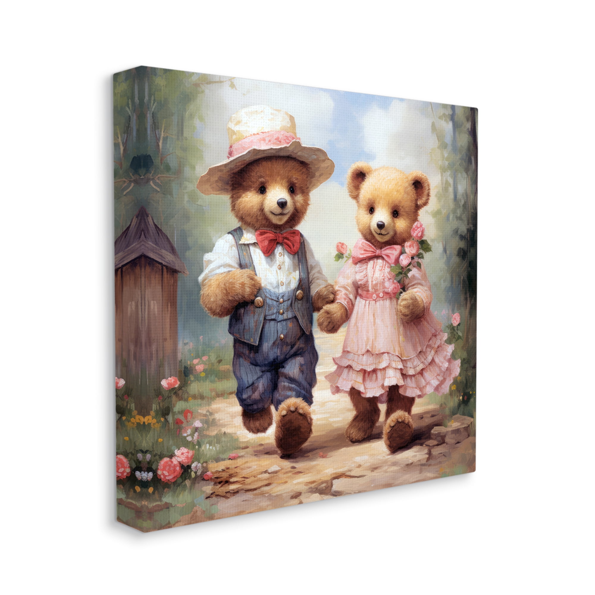 Stupell Industries Bears Strolling Garden Path Animals & Insects Painting Gallery Wrapped Canvas Art Print Wall Art, 36 x 36