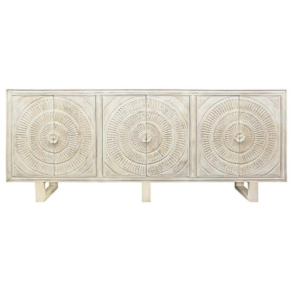 Albert Solid Wood Cabinet with 6 Hand Carved Doors and Distressed White Finish