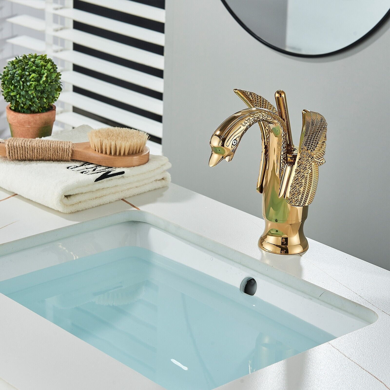Swan Waterfall Bathroom Sink Faucet Single Hole One Handle Vanity Mixer Tap Gold