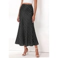thumbnail image 2 of Dot Black White Womens High Waist Polka Dot Satin Midi Skirt A-Line, 2 of 6