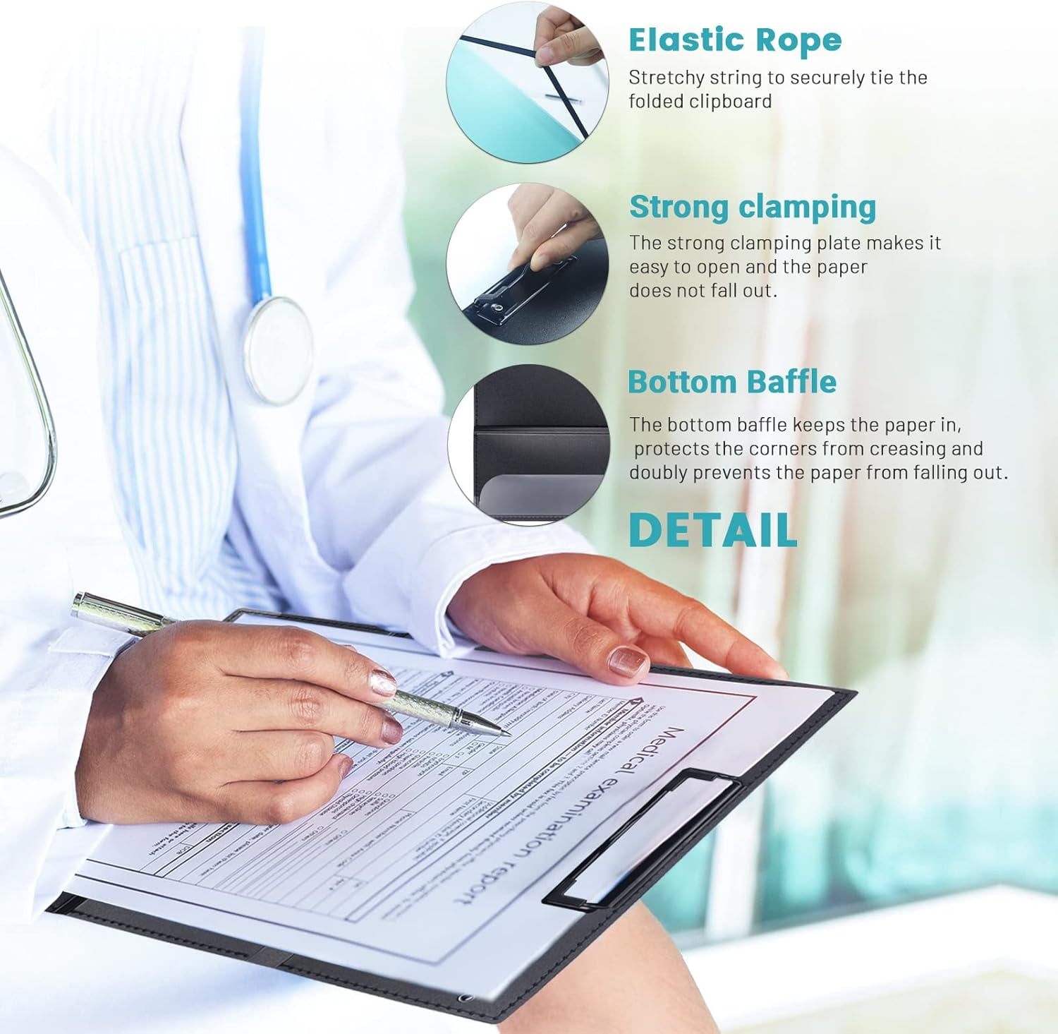 ABPETE Portable Foldable Nursing Clipboard, Folding Metal Clipboard Pocket Size Medical Student, Whitecoat Clipboard Nurse Edition Trifold, Occupational Therapy Clipboard for Doctors (Light Blue)