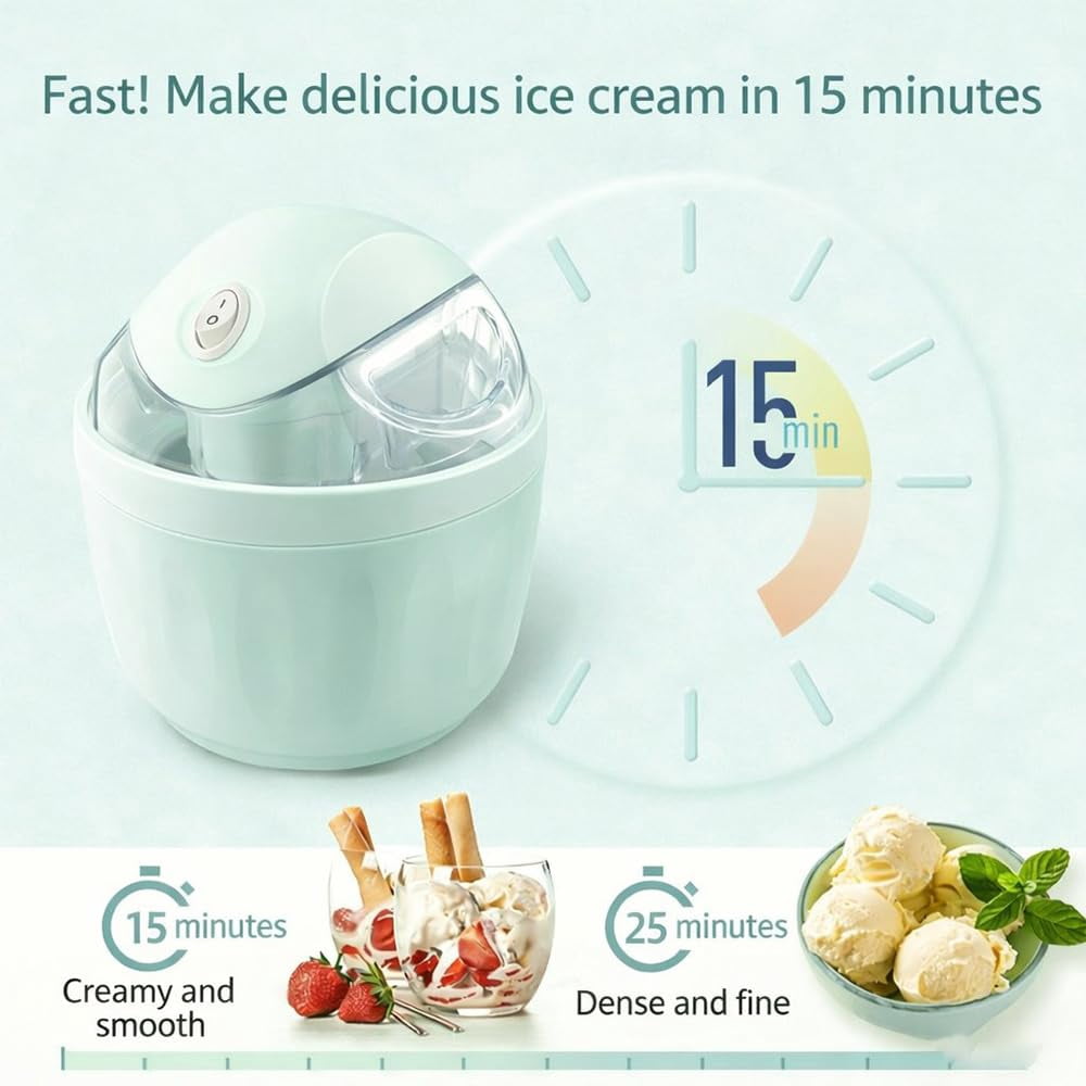 Small Home Mini Ice Cream Maker, One-Touch Diy Dessert Maker and Pre-Freezer Bowl - Easy to Clean ,Makes Gelato, Frozen Yogurt, Sorbet & More