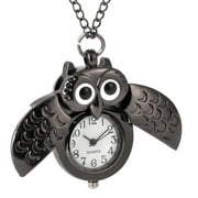1PC Retro Owl Shape Pocket Watch Lovely Spreading Wings Owl Pocket Watch Delicate Crescent Owl Pocket Watch for Friend Family (Black)