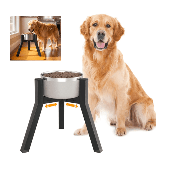 Dog Bowl Stand for Medium & Large Dogs – Adjustable Width Elevated Dog Bowls, Raised Dog Food & Water Bowls, Single Holder (Bowl Not Included) – Black