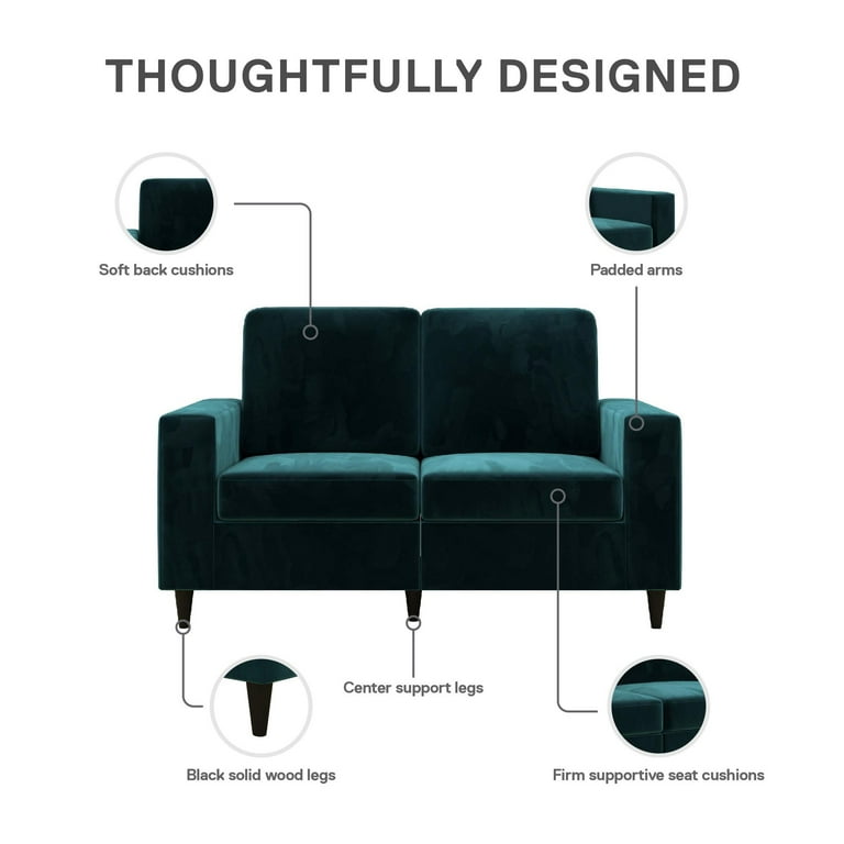 DHP Cooper Loveseat 2 Seater Sofa, Green Velvet - Walmart.com