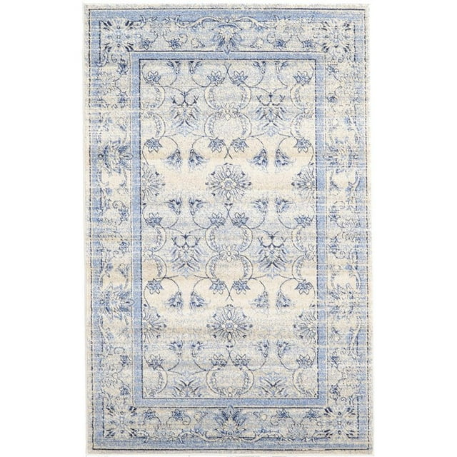 Unique Loom Tapis de Bordure Rustique la Jolla 5' x 8' Rectangle Bleu/ivoire