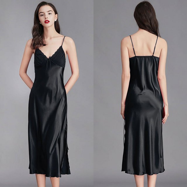 Pijama de tirantes de talla grande para mujer, camisón de seda helada de verano para mujer, ropa sexy larga para el hogar