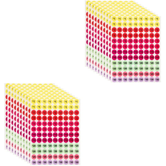 Set of 2 Labels Stickers Tags Shopping Mall Supermarket Dollar Price Colorful