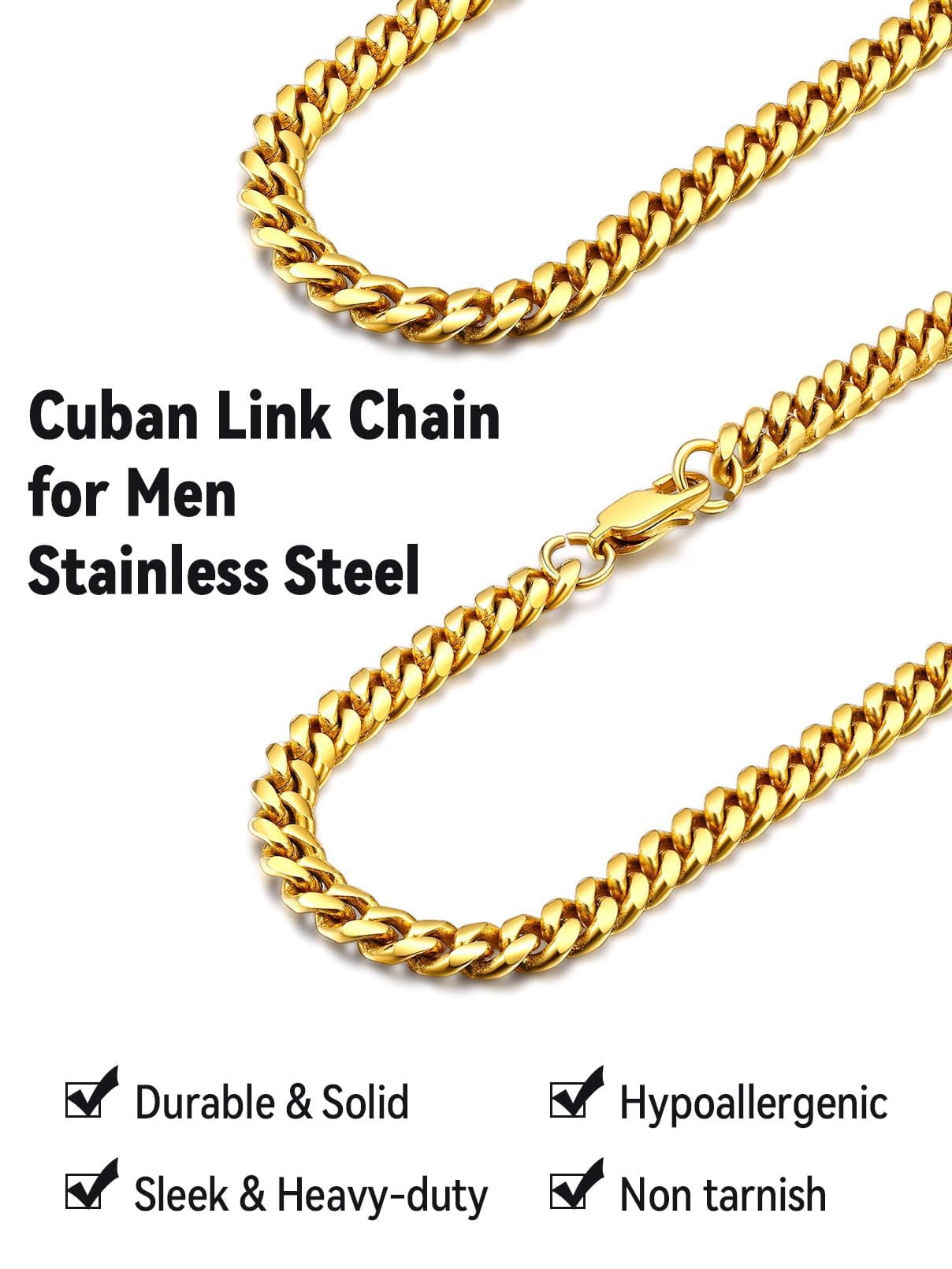 FaithHeart Chunky Miami Cuban Link Chain Necklace for Men Gold Plated Stainless Steel Hip Hop Chains Necklaces 6mm Width 18 Inches Length Jewelry with Gift Box for Dad Son Father's Day