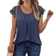 thumbnail image 2 of Blusas de Encaje para Mujer, Camisas Plisadas de Corta, Azul Oscuro, Talla S, 2 of 5