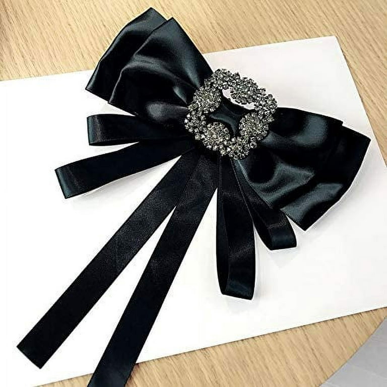 Black Ribbon Brooch Pins For Women Rhinestone Crystal Bow Brooch Black For  Men/women Pre-tied Neck Tie Bowtie Patriotic Jabot Collar For Christmas Dec
