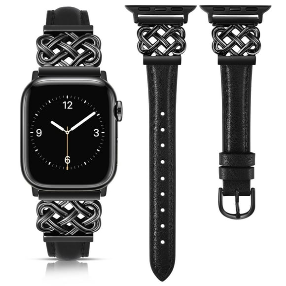 Correa de reloj TOYOUTHS Leather para Apple 38/40/41/42 mm negra
