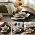 thumbnail image 6 of 8ft Round Rug, Black Gold Flower Non-Skid Rubber Backing Large Area Rugs - Living Room Bedroom Home Office, Gradient Luxurious Floral Botanical Indoor Floor Mat Carpets Washable Rug, 6 of 9