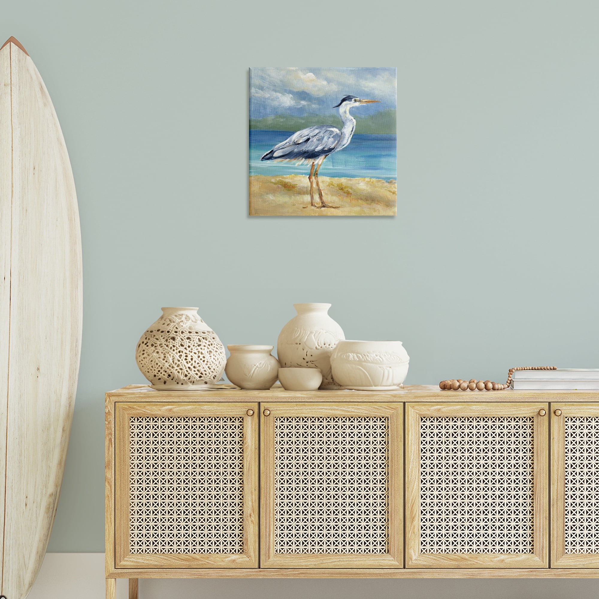 Stupell Industries Heron by the Sea Nautical & Beach Painting Wrapped Canvas Art Print Wall Art, 24 x 24