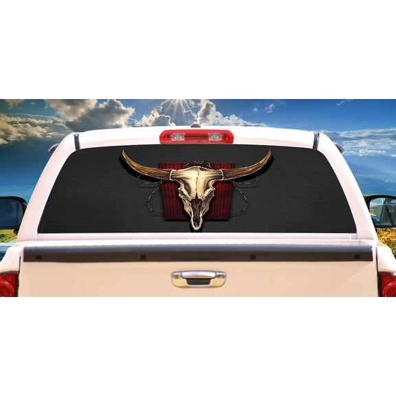 SignMission Steer Skull Rear Window Graphic truck view thru vinyl decal HD Graphics Professional Grade Material Universal Fit for Full Size Trucks Weatherproof & Car Wash Safe Made In