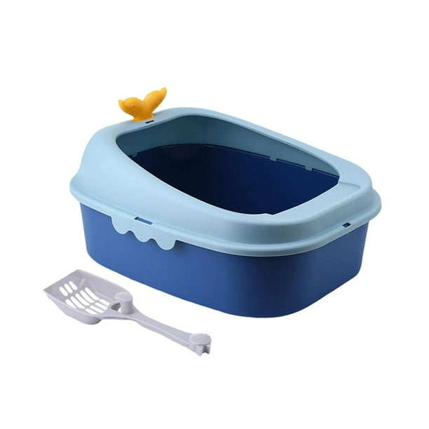 Bandeja sanitaria para gatos, bandeja de arena abierta para mascotas, orinal para gatitos, inodoro para perros y mascotas pequeñas. Azul L