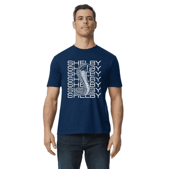 Decked Out Duds Shelby Cobra Racing Ford Mustang T-shirt Mens Short Sleeve Blue