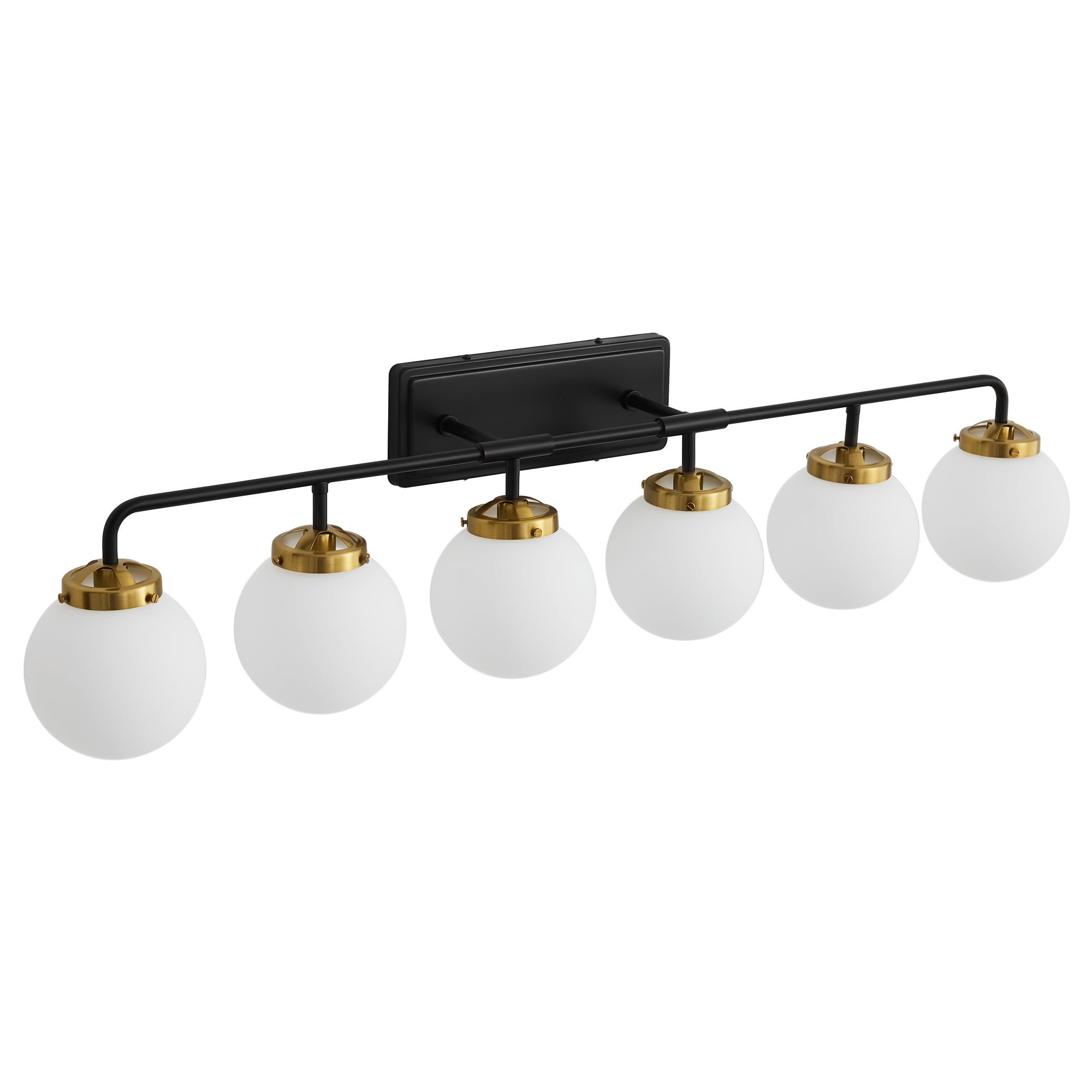 Deyidn 6-Light Modern Vanity Light, Black and Gold Bathroom Light Fixture with Milk White Glass Globes, 45 Inch Bathroom Wall Sconce for Mirror