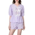 thumbnail image 2 of Michellecmm  Women Shorts Set, Striped Short Sleeve Tie-up Shirt with Shorts, 2 of 9
