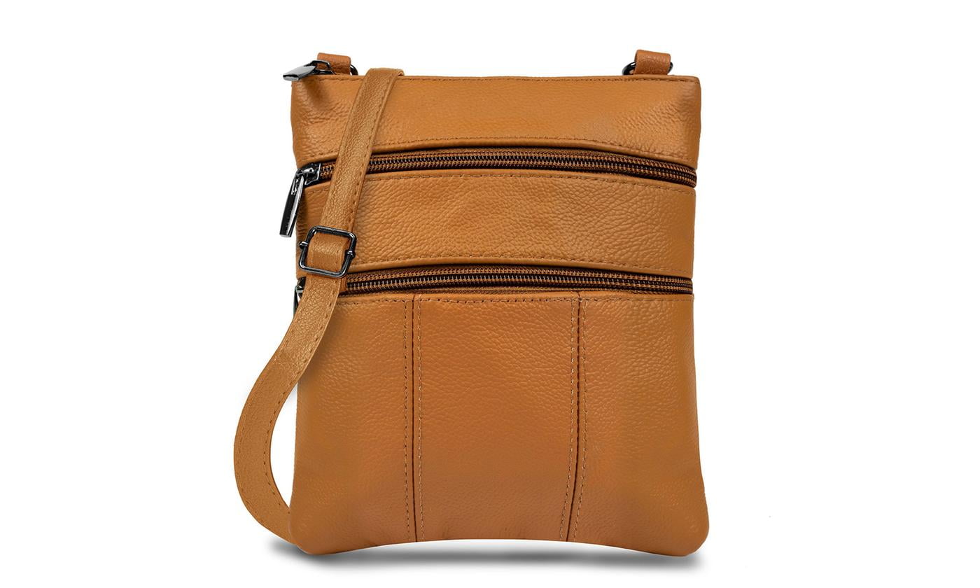 Krediz Genuine Leather TripleZip Crossbody Bag Teal