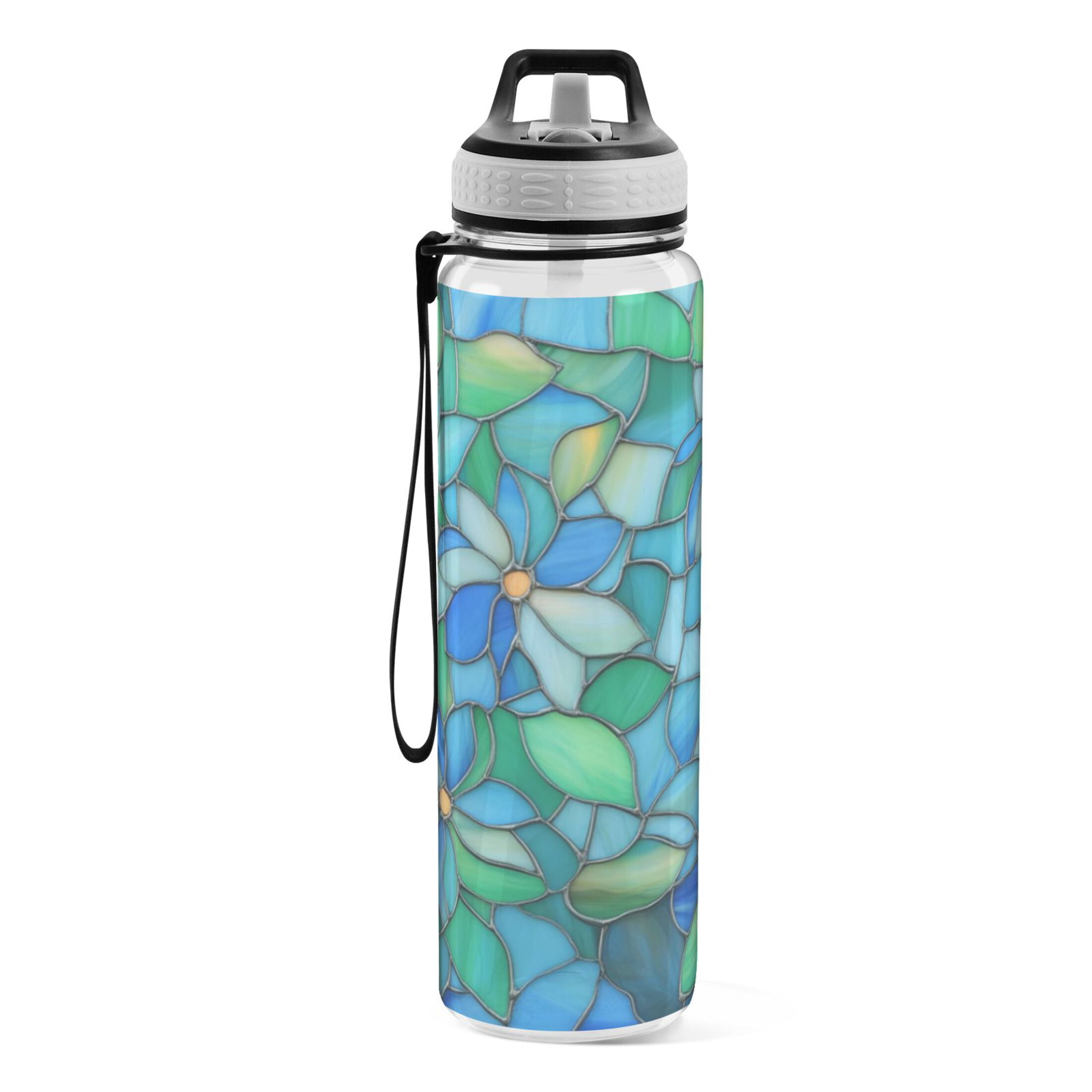 Qxltty Light Blue Green Glass Water Bottle 32 oz with Straw BPA Free Reusable Fitness Sport Bottle Perfect for Travel School Outdoors and Gym