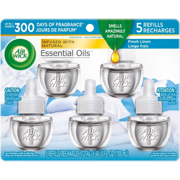 Air Wick Plug in Scented Oil 5 Refills, Fresh Linen, 5x0.67 oz