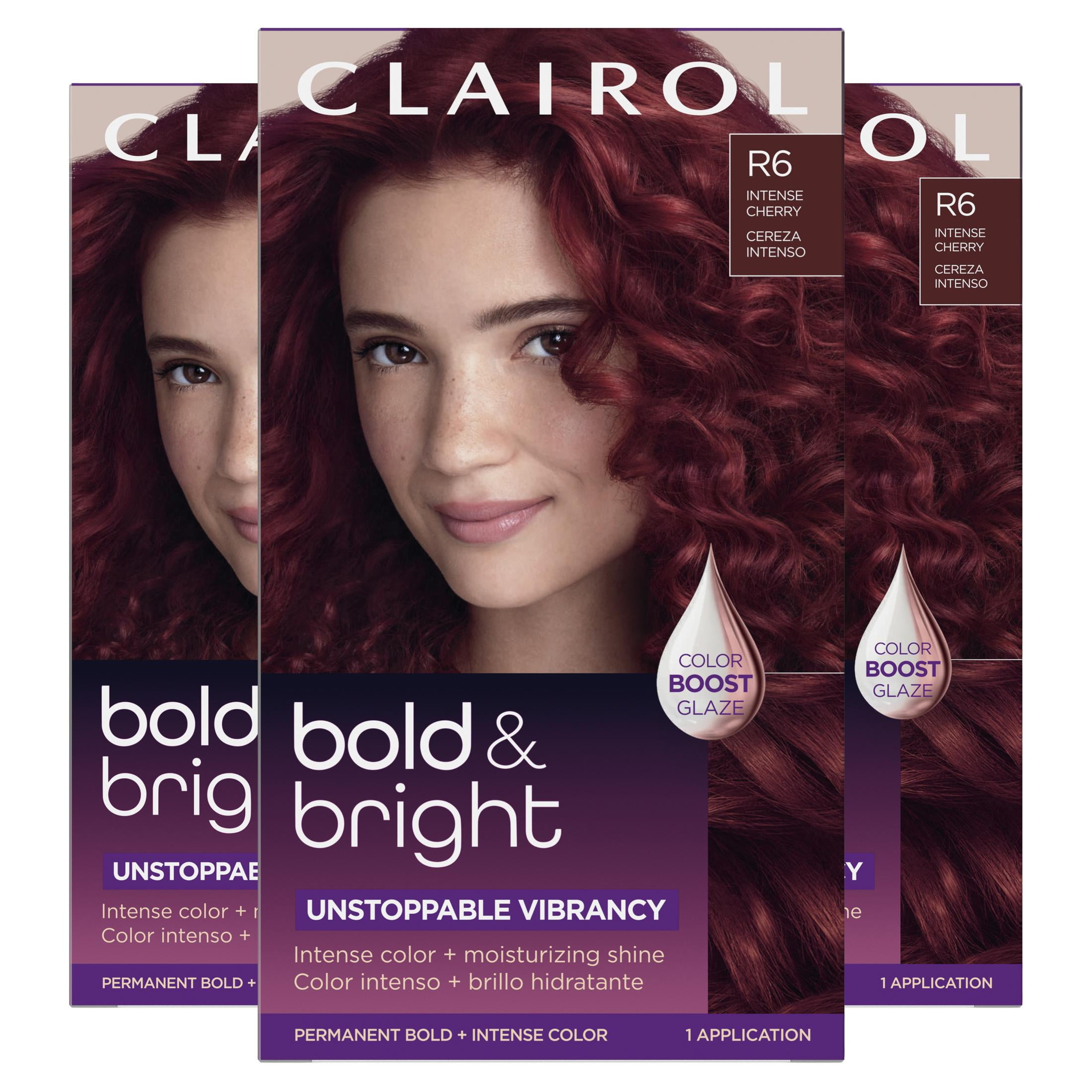 Clairol Bold & Bright Permanent Hair Color Creme, R6 Intense Cherry, Hair Dye, 1 Application