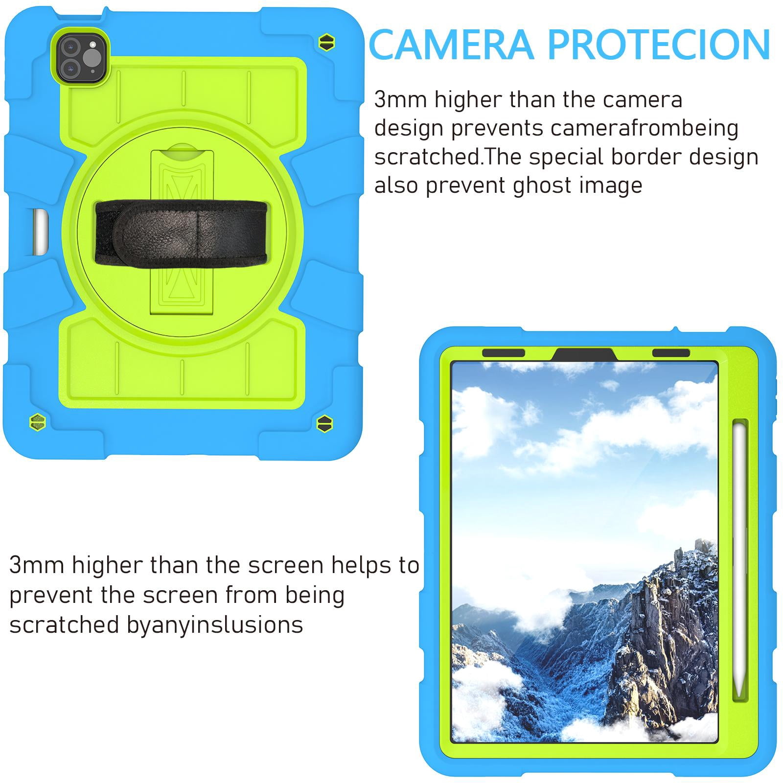 Shockproof Case for Apple iPad Air 11 Inch M4 M3 M2 2026/2025/2024, with Pencil Holder iKids Friendly Hand Strap Shoulder Strap Kickstand Anti-Scratch Case Cover for iPad Air 11",Blue