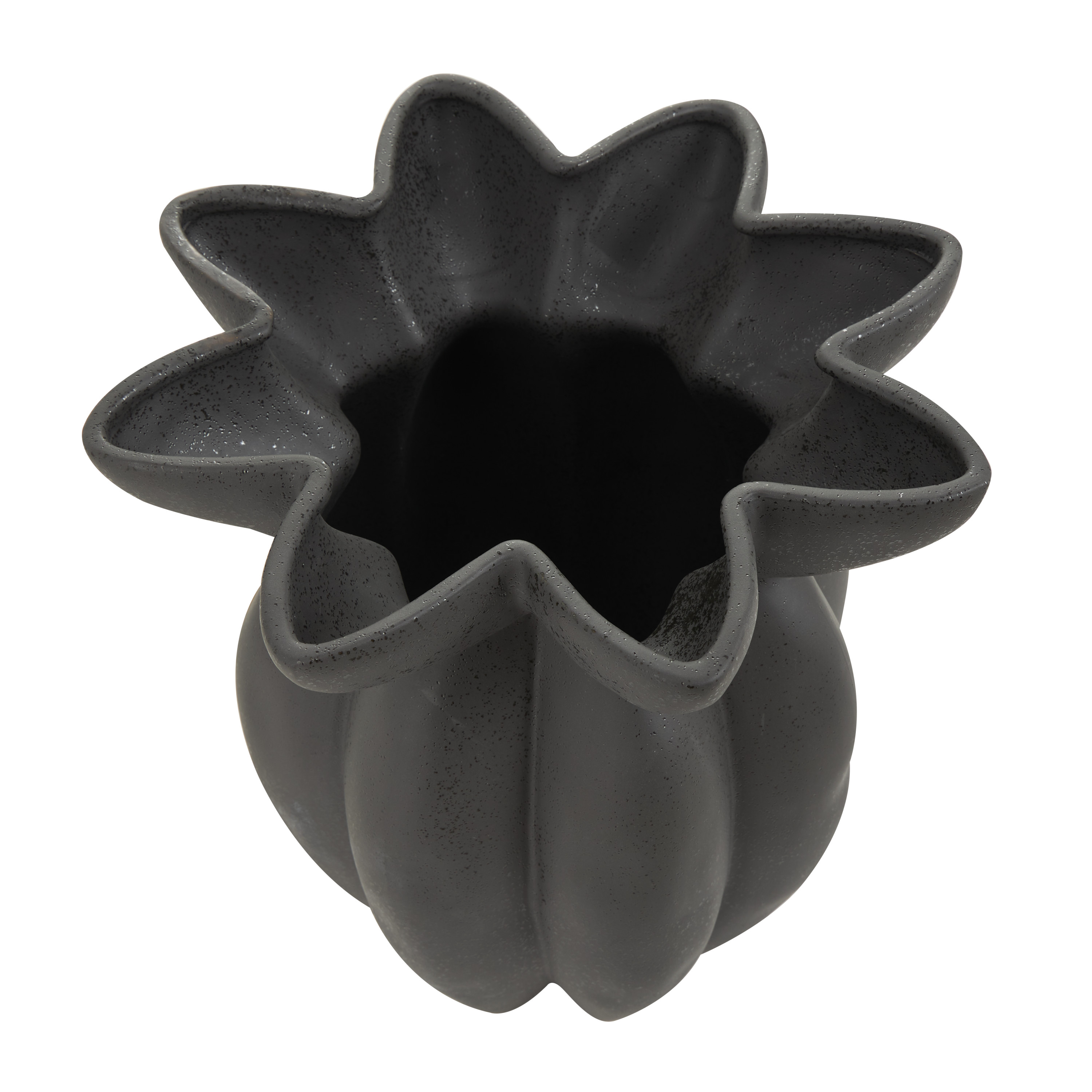 DecMode 15" Speckle Textured Black Ceramic Vase with Tulip Style Opening