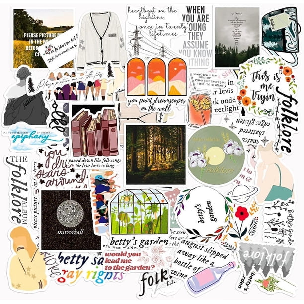 52Pcs Folklore Vinyl Stickers Pack Hipster Laptop Pogue Life Waterproof Sticker Luggage Skateboard Water Bottle Stickers Decal