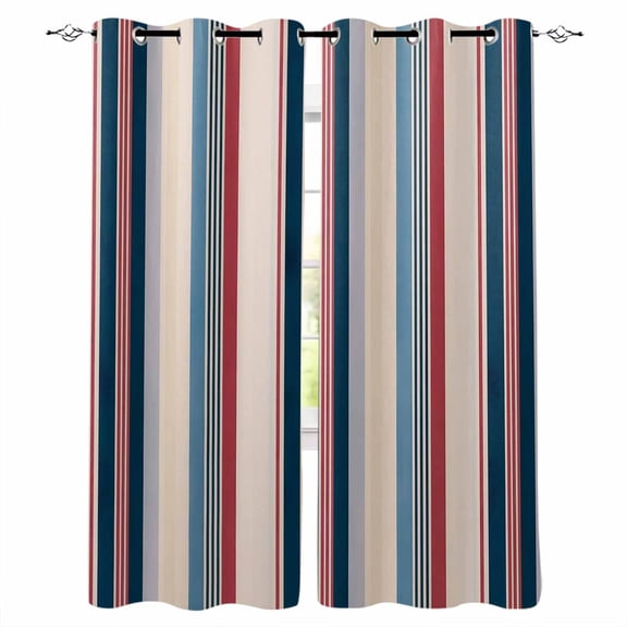 Fsddascl Blue Red Striped Blackout Curtains for Bedroom/Living Room, Thermal Insulated Kitchen Curtains, Modern Stripes Art Farmhouse Grommet Darkening Window Treatment Drapes 42"x63"x2