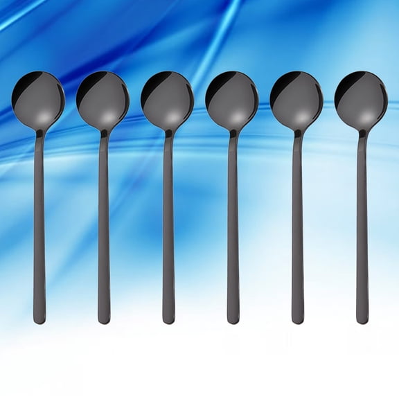 OATIPHO 6Pcs Black Stainless Steel Coffee Spoon with Smooth Handle for Stirring