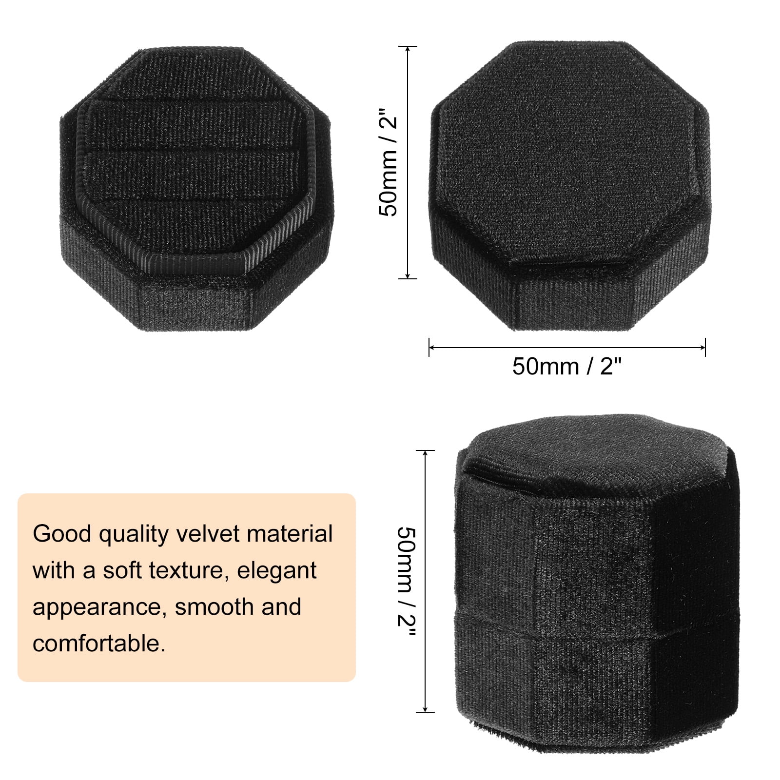 Unique Bargains Octagon Velvet Ring Box for Wedding Rings Black