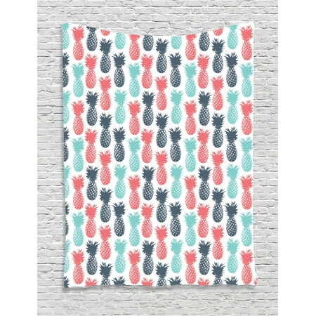 Wall Pops Island Fusion (Pineapple Decor Tapestry, Island Pineapple Tropic Fruit Pattern Minimal Backdrop Pop Art Print, Wall Hanging for Bedroom Living Room Dorm Decor, 60W X 80L Inches, Salmon Blue Gray, by)