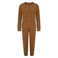 thumbnail image 6 of Ahabrexf Women's Solid Color Fleece V-Neck Thick Warm Long Sleeve and Pants Set, 6 of 8