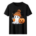 thumbnail image 5 of Busydd Womens Fall Tops Trendy Round Neck Halloween Graphic Tees for Women Comfortable Casual Cotton T Shirts for Women Lightweight Short Sleeve Womens T Shirts S, 5 of 5