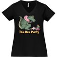 thumbnail image 3 of Inktastic Funny Tea Rex Party Women's Plus Size V-Neck T-Shirt, 3 of 5
