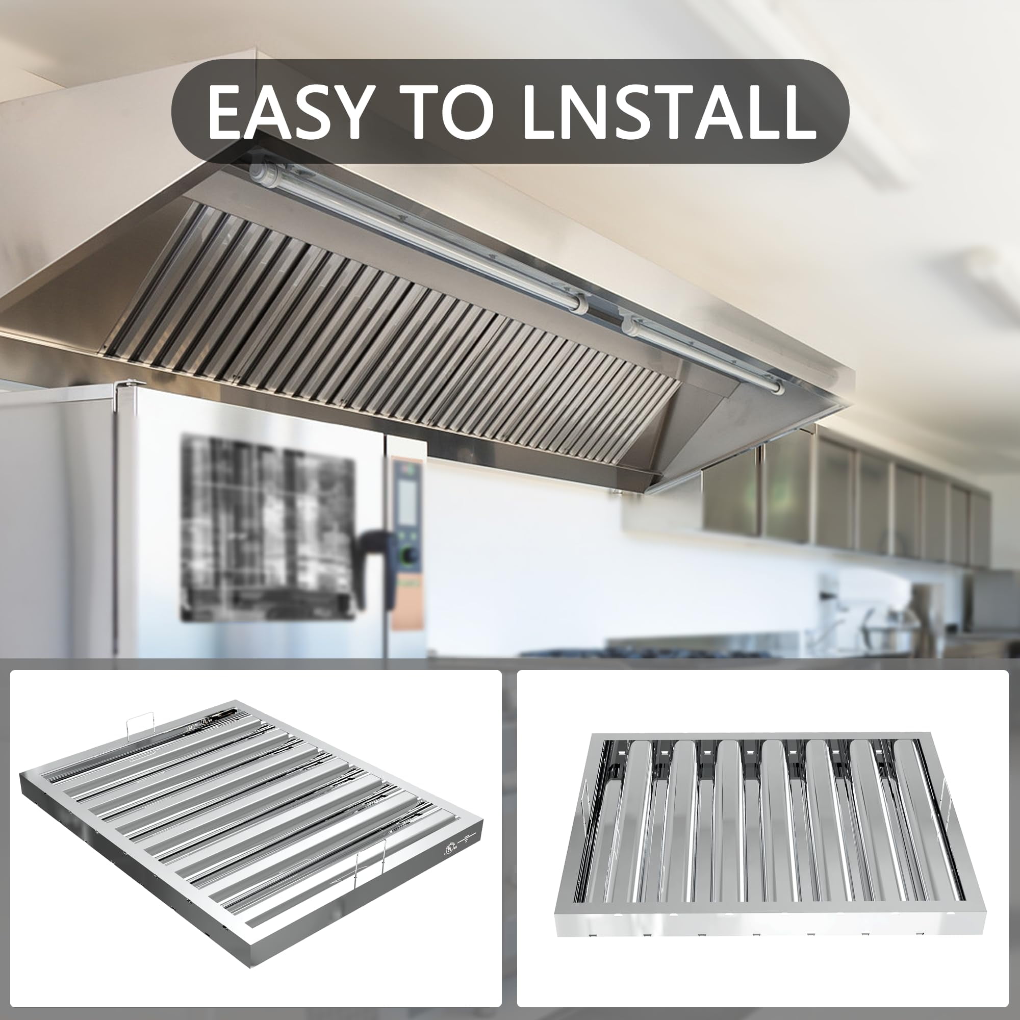 HAN'KITCHEN'LON'S Stainless Steel Exhaust Hood Filters, 24.5x19.5 inches, UL/NSF Listed, 5-Pack, Perfect for Commercial Kitchen